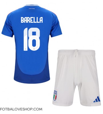 Itálie Nicolo Barella #18 Dětské Domácí Dres ME 2024 Krátký Rukáv (+ trenýrky)
